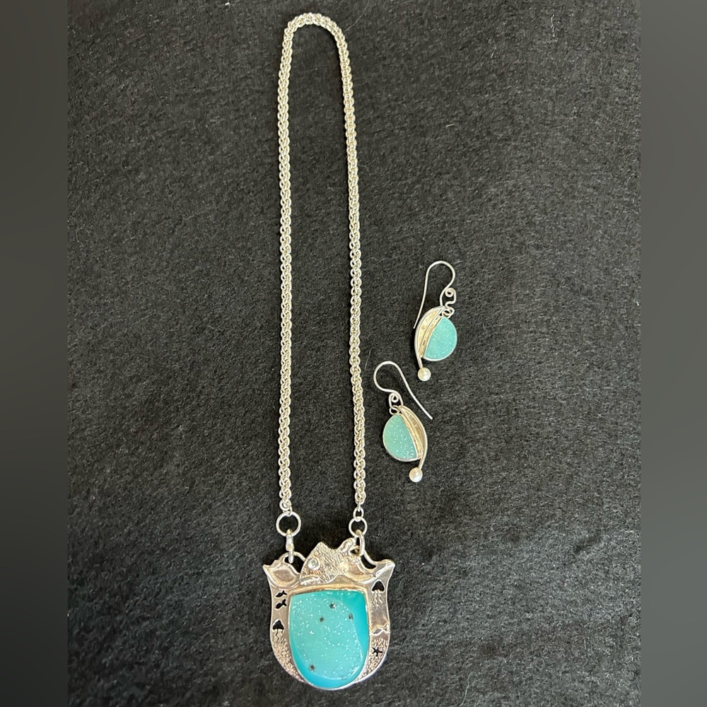 Handmade silver necklace and earring set